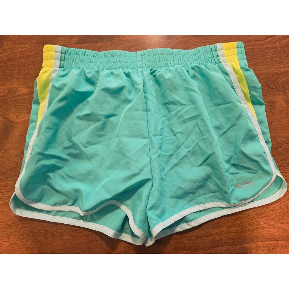 Champion C9 Girls‎ Teal Green Running Shorts Neon Yellow Accents Size XL 14-16